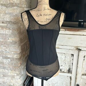 Timing black sleeveless bodysuit black mesh back and straps